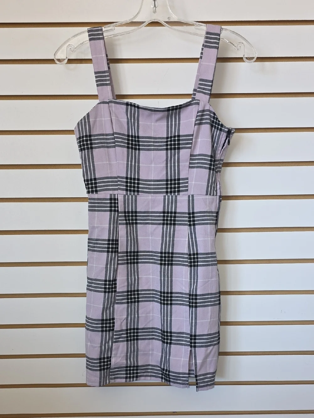 Lilac Plaid Square Neck Dress XXS